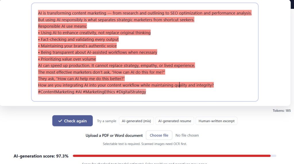 Sapling Results: AI Social Media Post