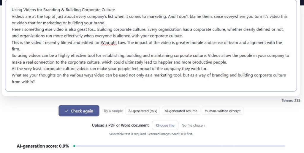 Sapling Results: Human Social Media Post