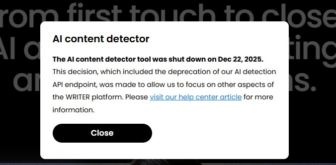 Writer.com: There is a note on Writer's own site that both of their AI content detectors as well as their detection API 