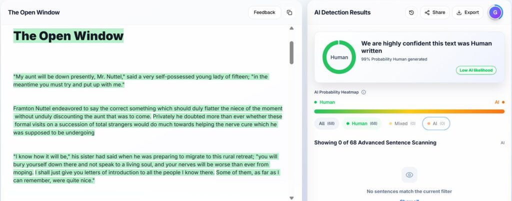 Proofademic Results: Human Creative Writing
