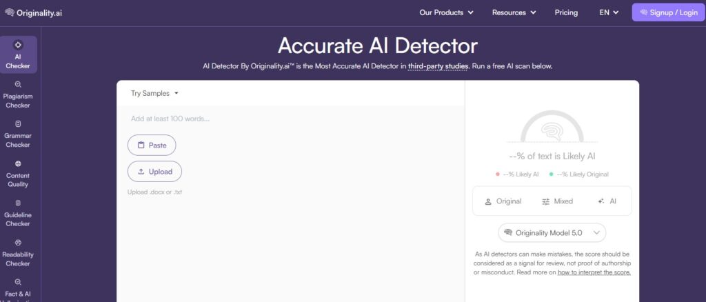 3. Originality.ai: Best for Bulk Scanning