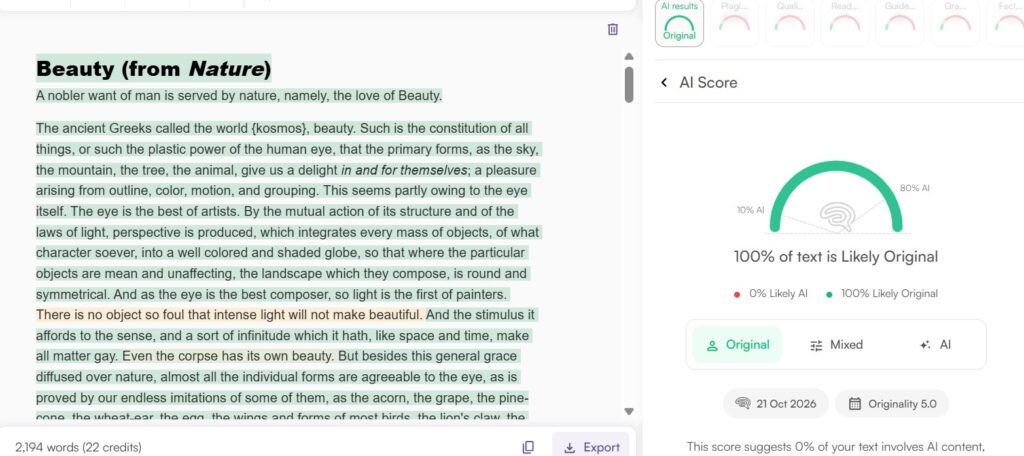 Originality.ai Results: Human Academic Essay