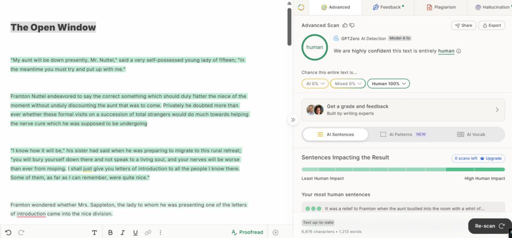 GPTZero Results: Human Creative Writing