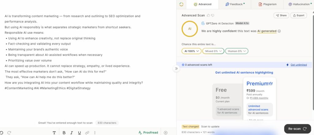 GPTZero Results: AI Social Media Post