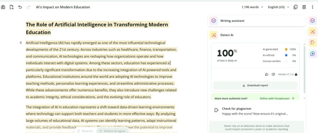 QuillBot Results: AI Academic Essay