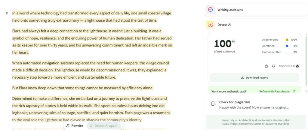 QuillBot Results: AI Creative Writing