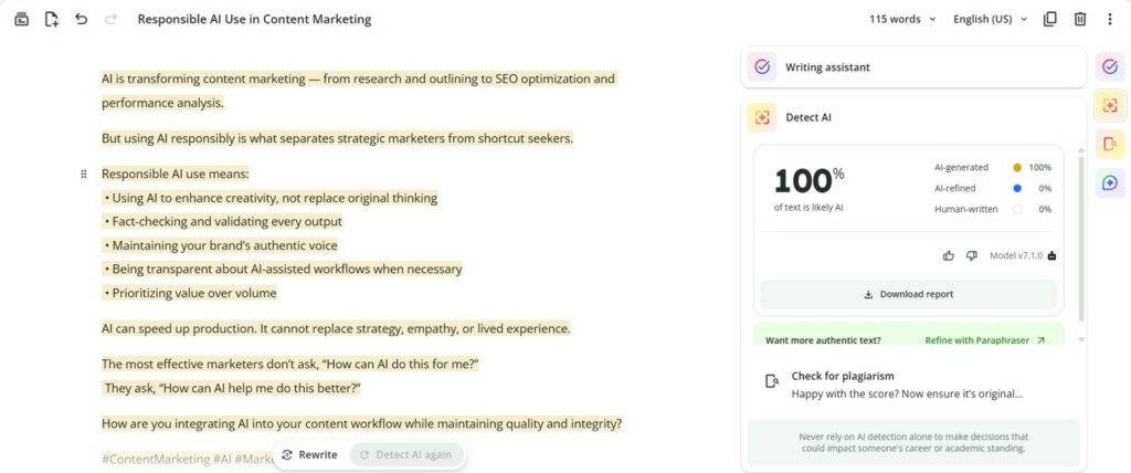 QuillBot Results: AI Social Media Post