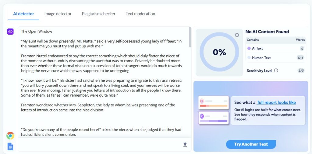 Copyleaks Results: Human Creative Writing