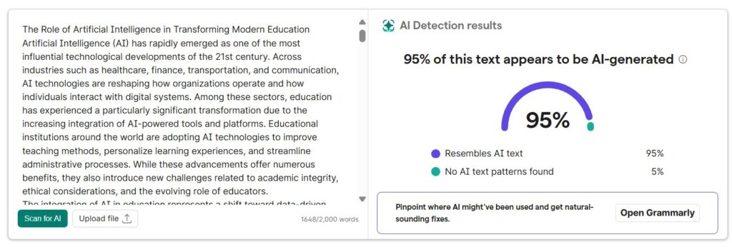Grammarly Results: AI Academic Essay