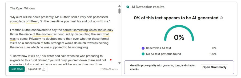 Grammarly Results: Human Creative Writing
