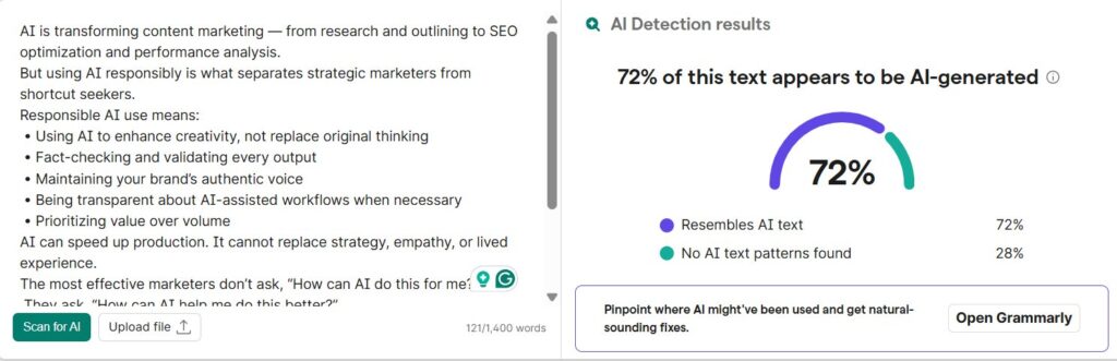 Grammarly Results: AI Social Media Post