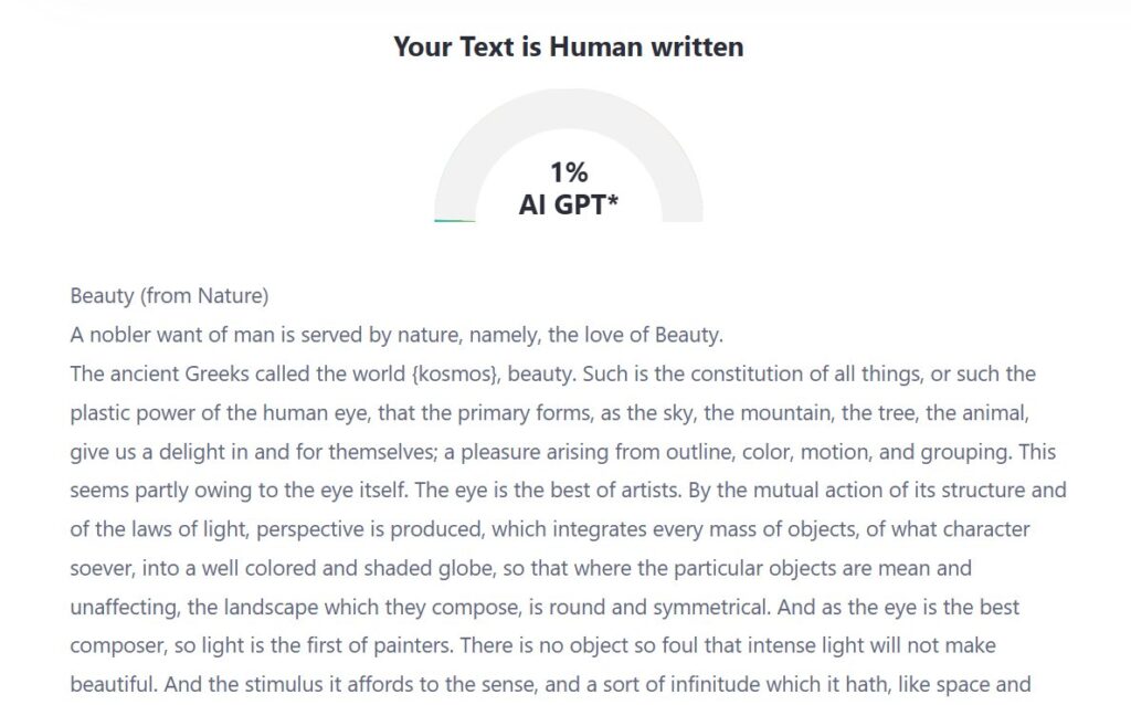 ZeroGPT Results: Human Academic Essay