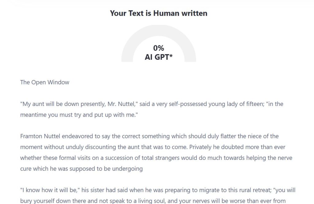 ZeroGPT Results: Human Creative Writing