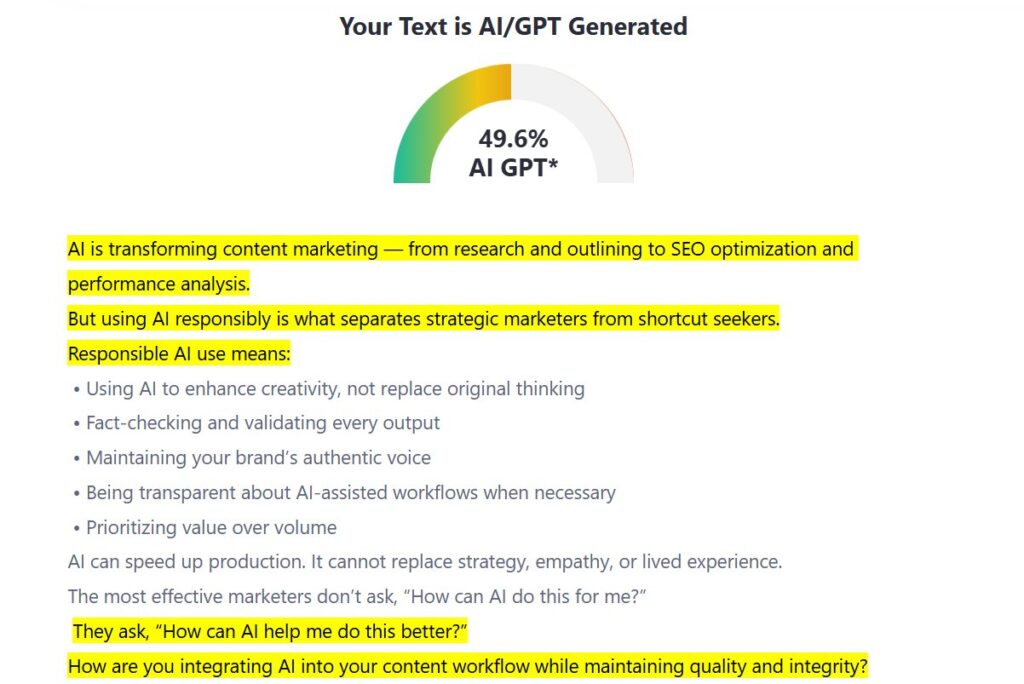 ZeroGPT Results: AI Social Media Post