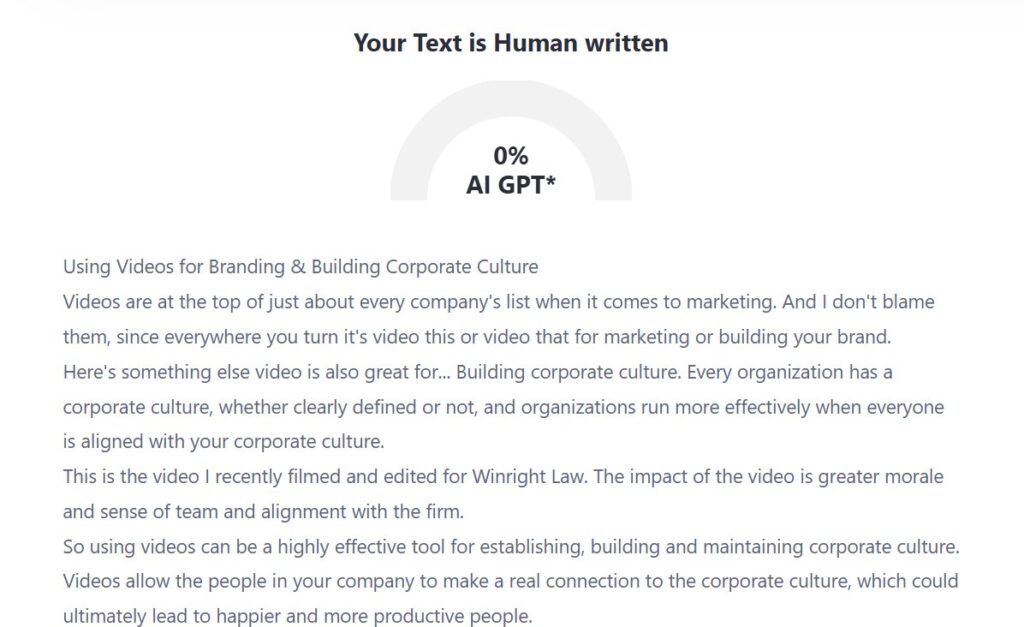 ZeroGPT Results: Human Social Media Post