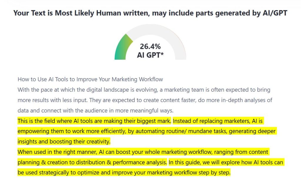 ZeroGPT Results: Mixed Essay (AI Article → Human Paraphrased)