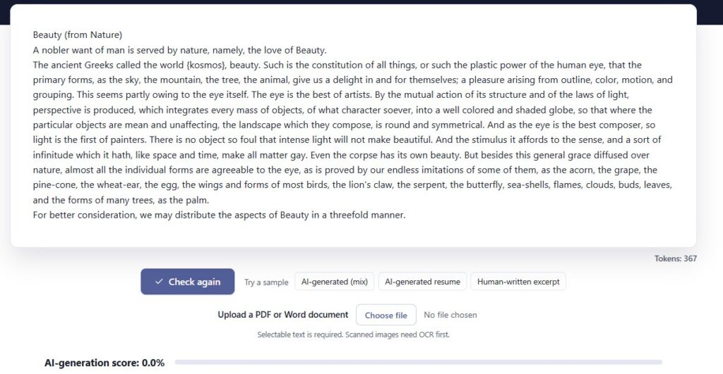 Sapling Results: Human Academic Essay