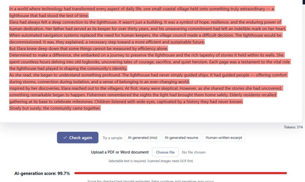 Sapling Results: AI Creative Writing