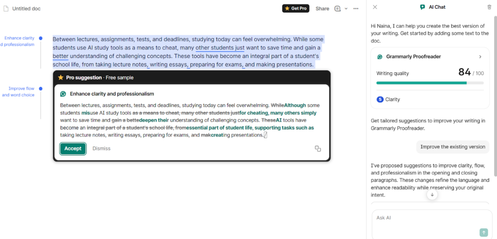 Does Rewriting, Tone, and Clarity Suggestions in Grammarly Get Detected by AI 