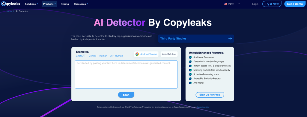 Copyleaks AI detector homepage