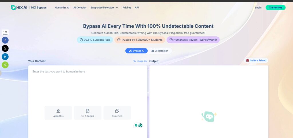 HIX Bypass AI humanizer interface