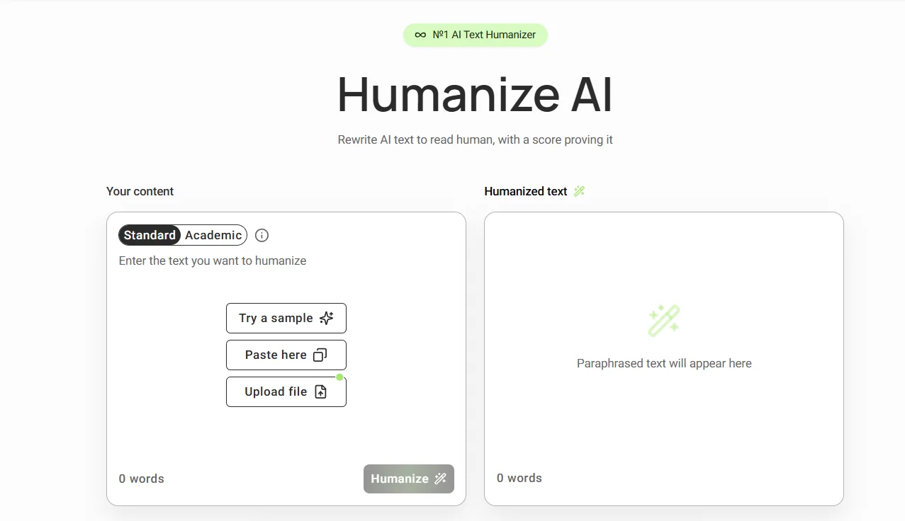 GPTInf AI humanizer interface