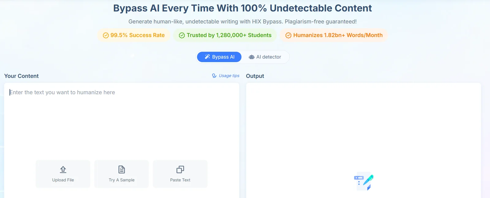 HIX Bypass AI humanizer interface
