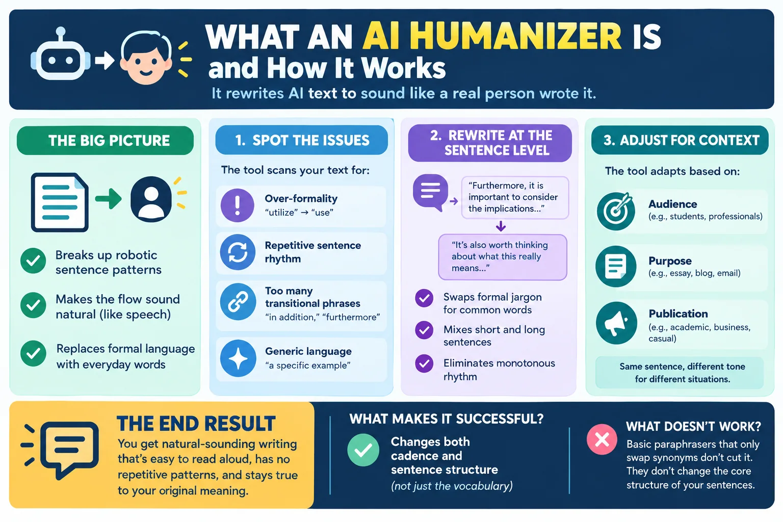 Infographic explaining what an AI humanizer is and how it works