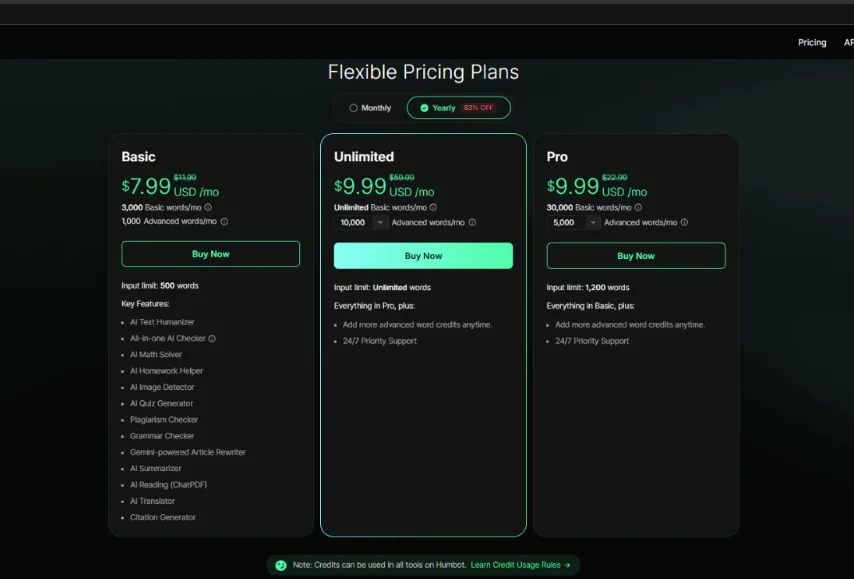 Humbot AI pricing plans, captured 21 September 2026