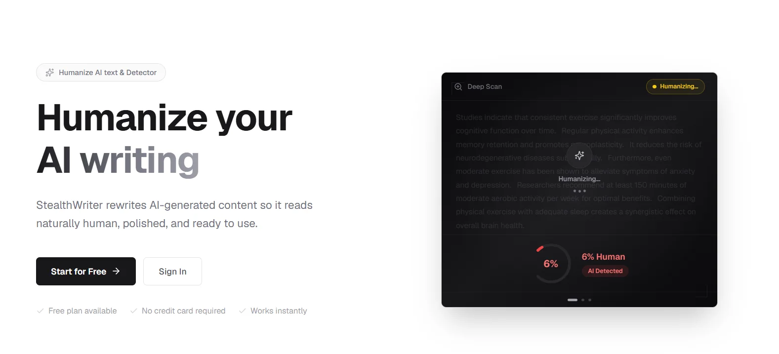 StealthWriter AI humanizer interface