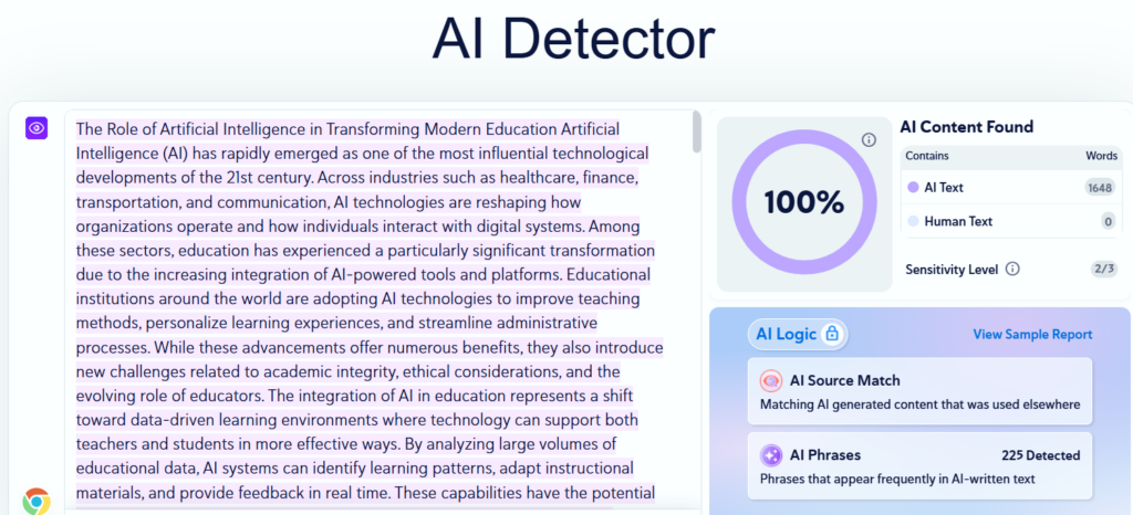 Academic Essay: AI (Copyleaks)