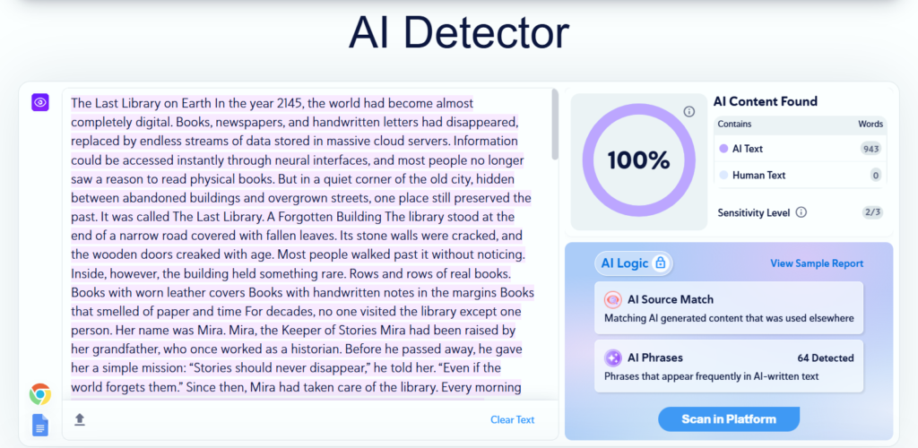 Creative Writing: AI (Copyleaks)