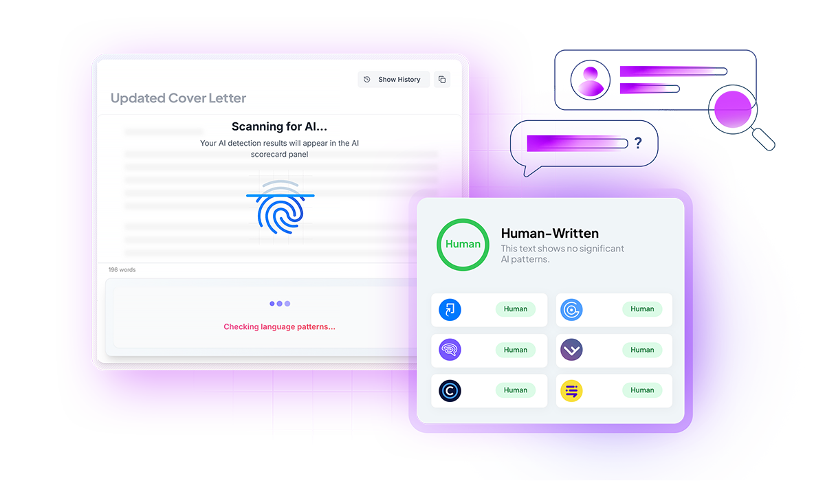AI detection score showing resume rewritten as human-written