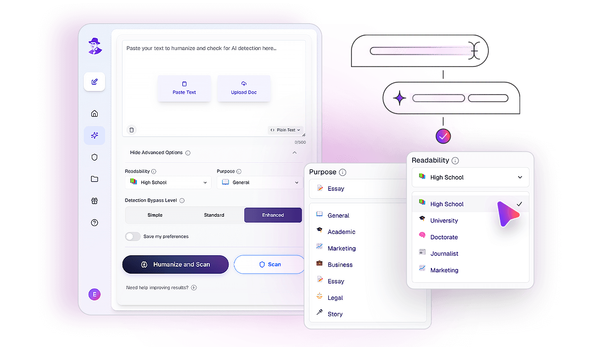 Custom rewrite settings in Walter Writes AI for adjusting readability level and writing purpose.