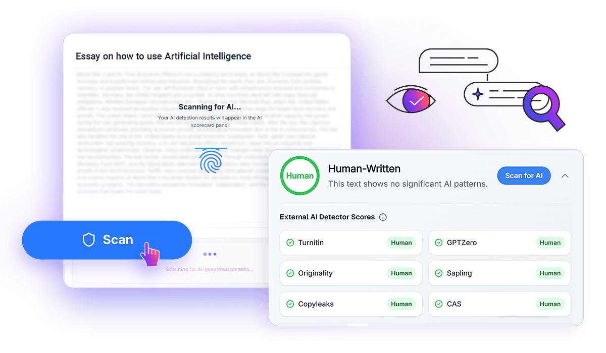 Walter Writes AI interface showing human-written detection score after rewriting AI content.