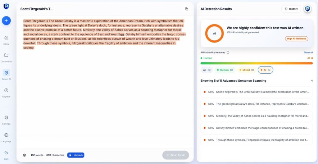 Detecting AI text using Proofademic