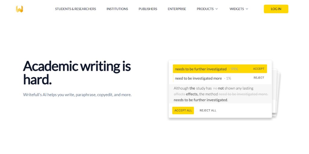 Writefull AI Review of the interface