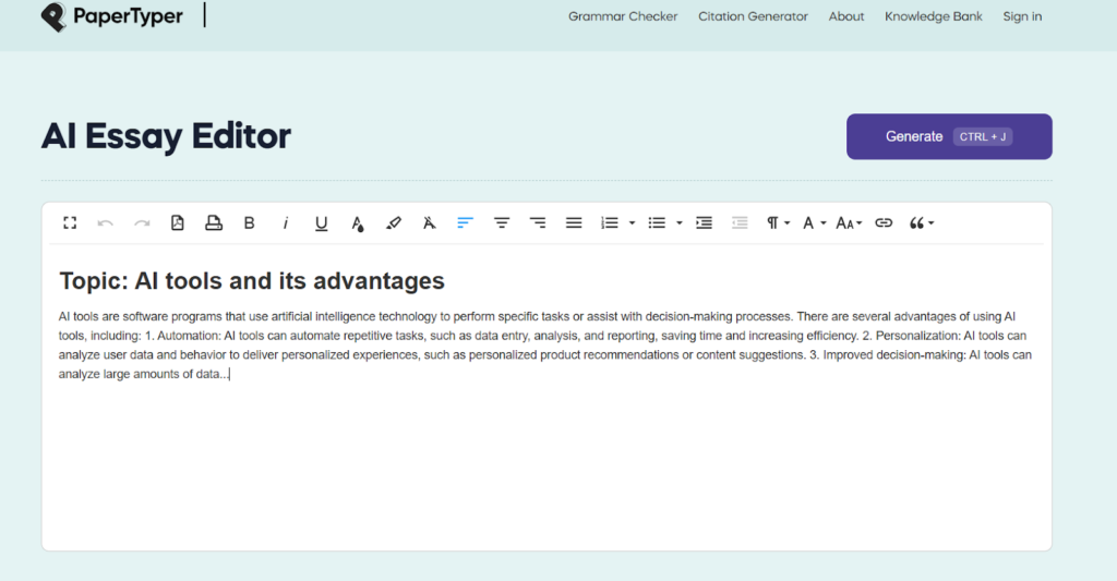 PaperTyper Review: The editor window