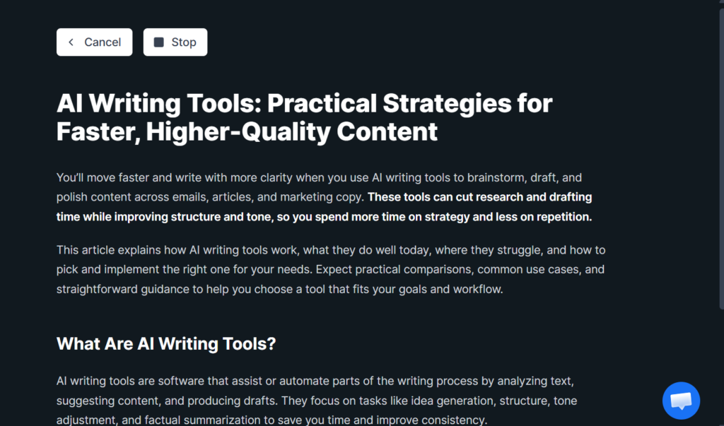 Creating article draft using Koala