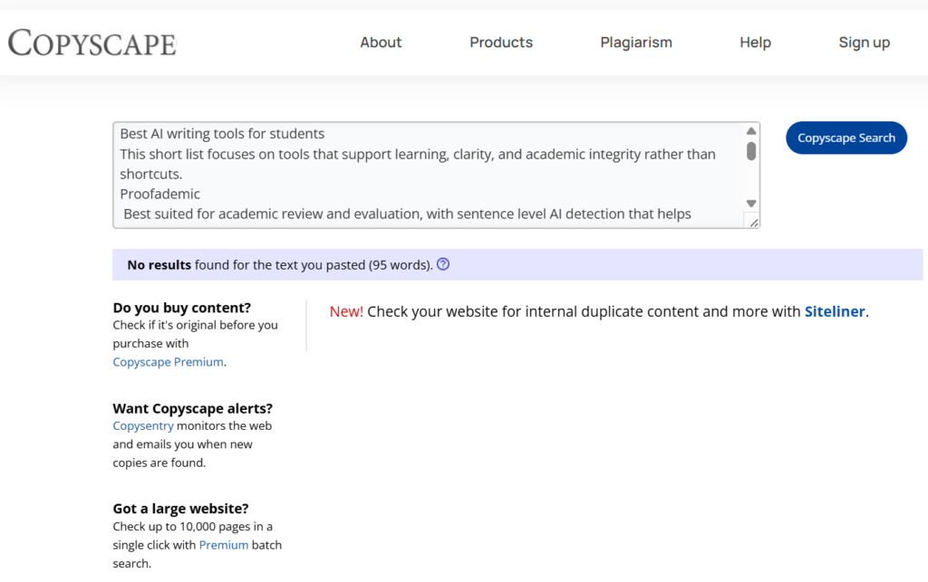 Checking plagiarism using copyscape