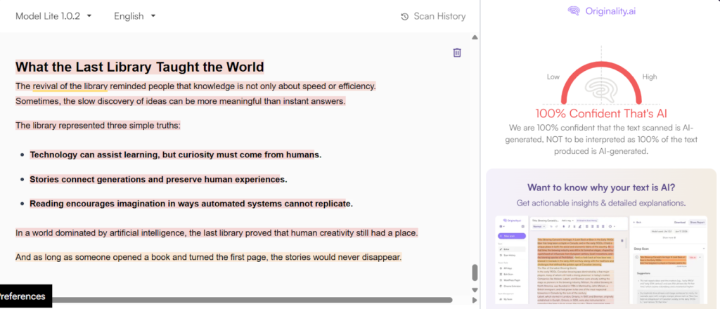 Originality.ai Results: Creative Writing (AI)