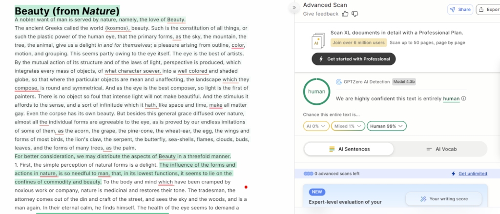 Copyleaks Results: Academic Essay (Human)