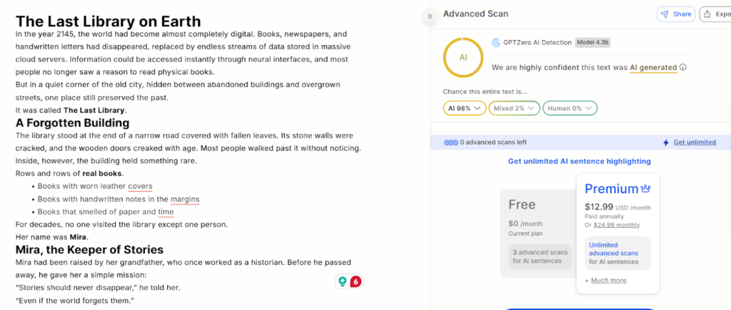 Copyleaks Results: Creative Writing (AI)