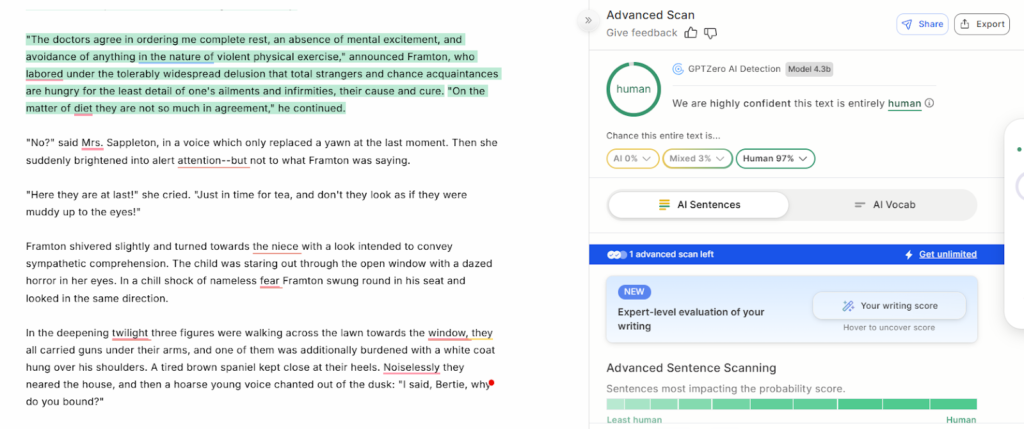 Copyleaks Results: Creative Writing (Human)