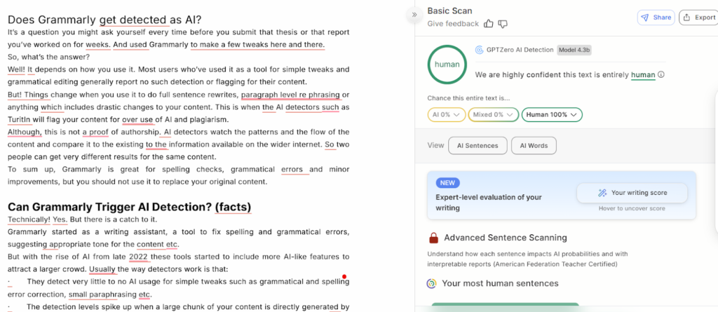 Crossplag Results: Mixed Text