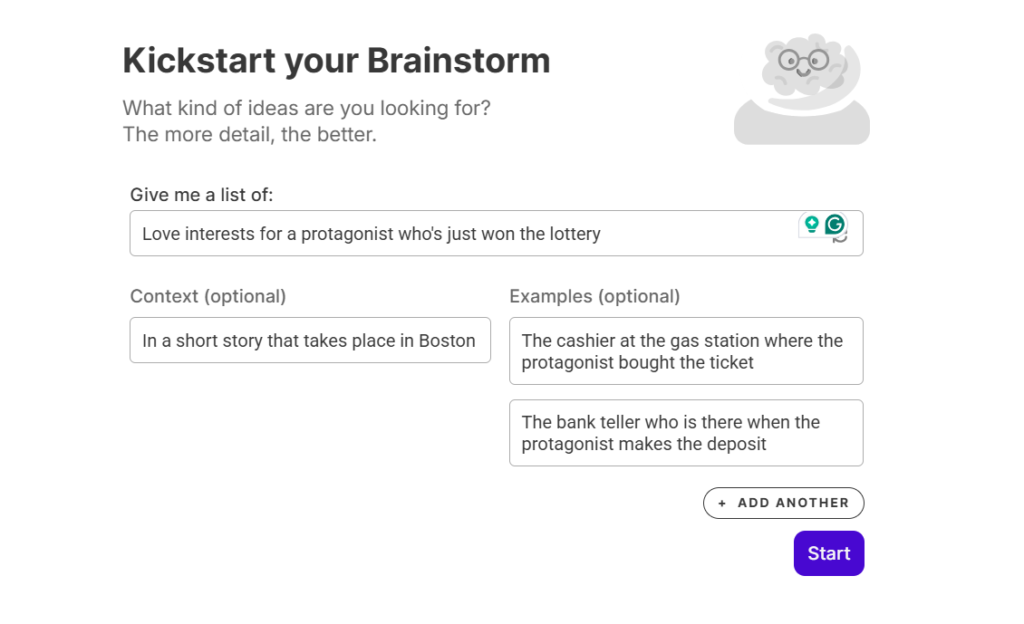 sudowrite feature - brainstoming