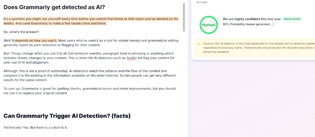 Walter AI Detector Results: Mixed Text