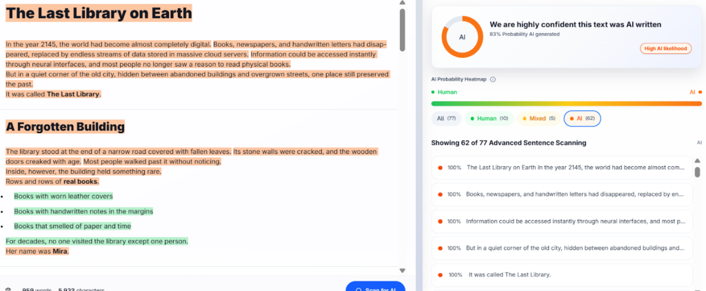 Proofademic Results: Creative Writing AI
