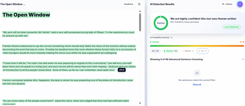 Proofademic Results: Creative Writing Human