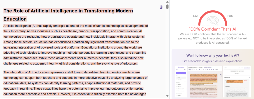 Originality.ai Results: Academic Essay (AI)